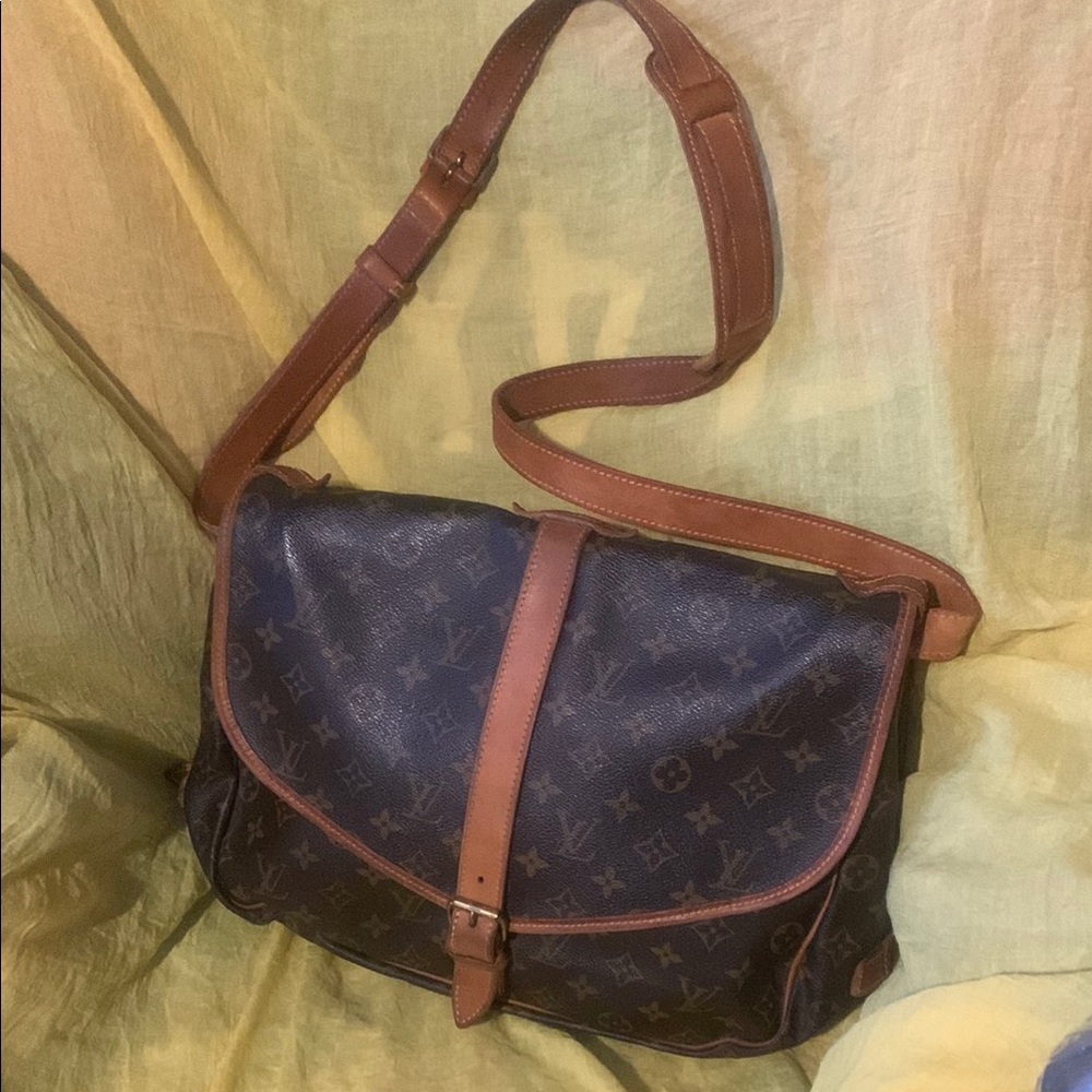 Authentic Louis Vuitton Brown and Tan Messenger Bag with Classic Design